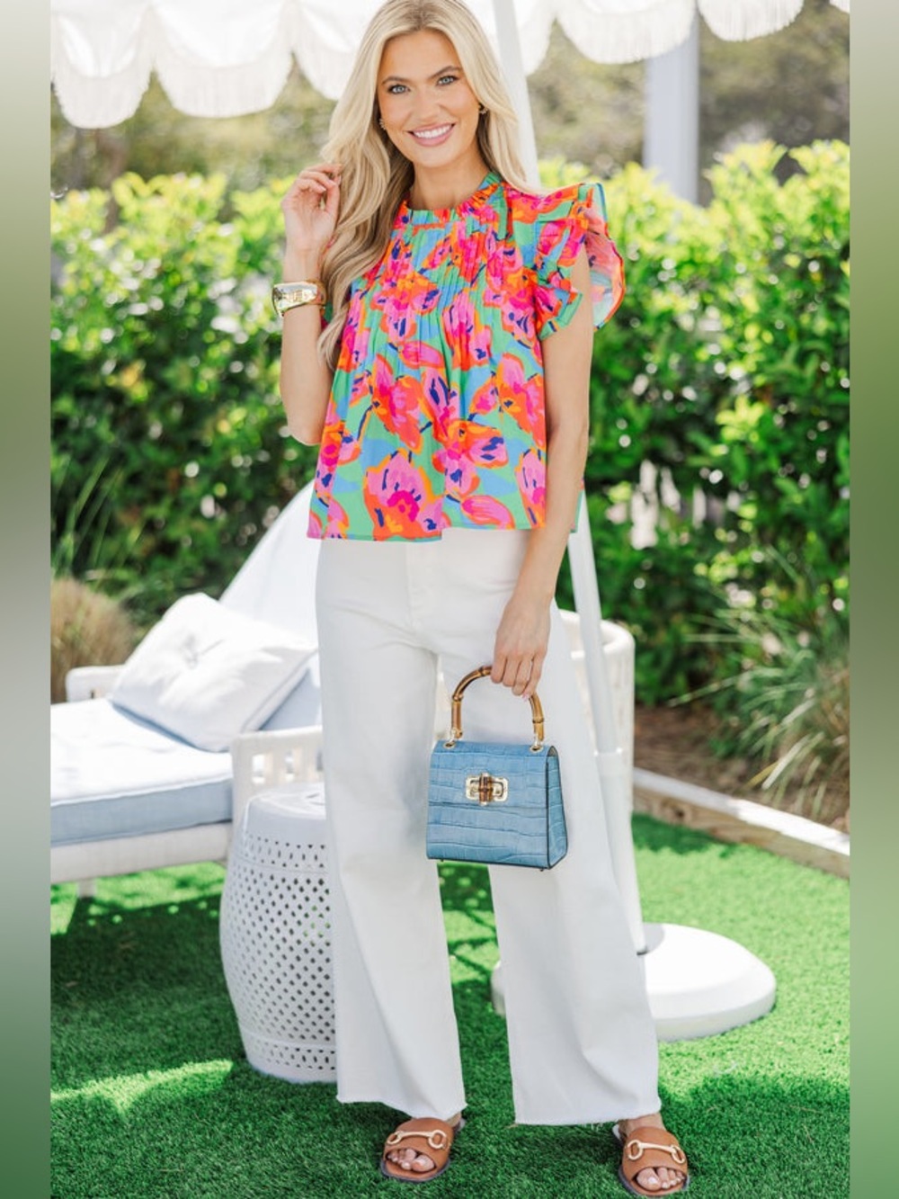 Vibrant Floral Ruffle Sleeve Top — Multicolor similar to Farm Rio - nwt- S,M,L
